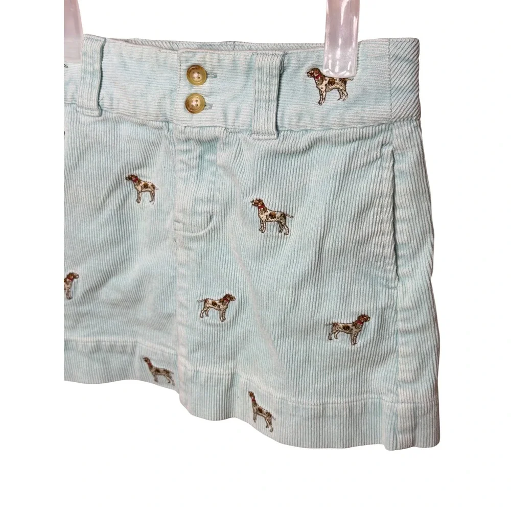 Ralph‎ Lauren Girls Light Blue/green Corduroy Embroidered Dog Mini Skirt Size 6